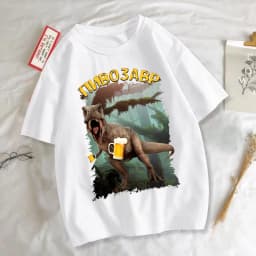 Funny Dinosaur With Beer Graphic T Shirts Unisex Harajuku Fashion Animal Print T-shirt Daily Casual Short Sleeve T-shirts Man