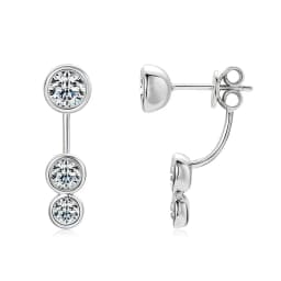 All Round Moissanite Diamond Ear Jacket Earrings 5mm&4mm&3.5mm 925 Real Silver Stud Earring for Women 2024 Unique Fine Jewelry