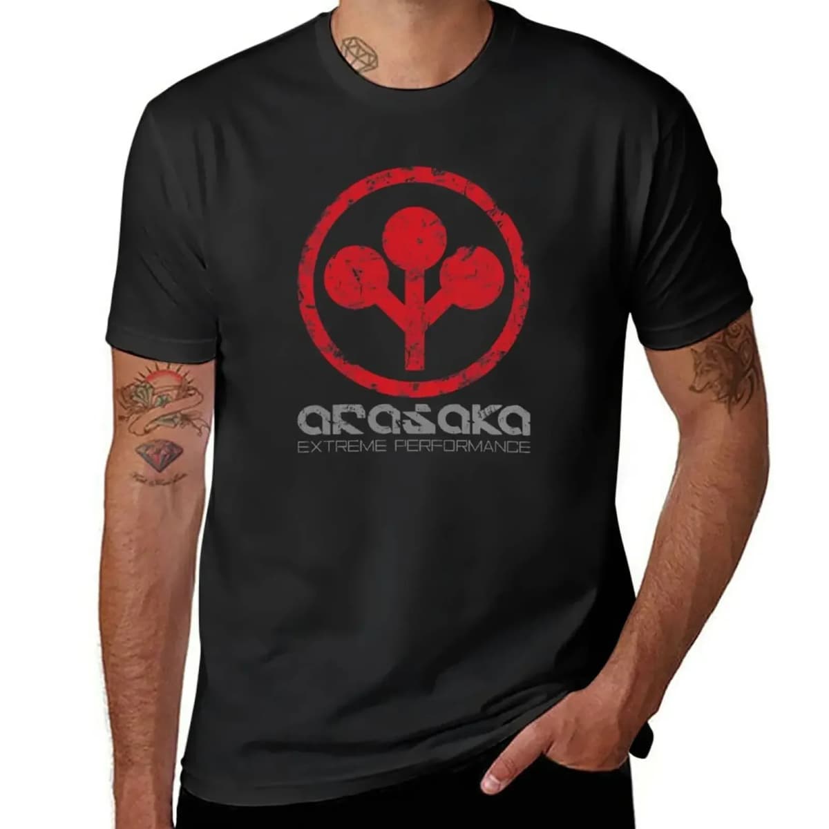 Cheavyweight streetwear anime clothes Distressed Arasaka Corp Logo T-Shirt Aesthetic clothing blacks workout shirts for men