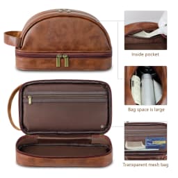Men's Leather Makeup Bag for Travel Men's High-End Sense Large Capacity Storage Travel Wash Bag Waterproof Toiletry Bag