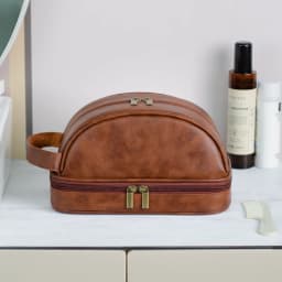Men's Leather Makeup Bag for Travel Men's High-End Sense Large Capacity Storage Travel Wash Bag Waterproof Toiletry Bag