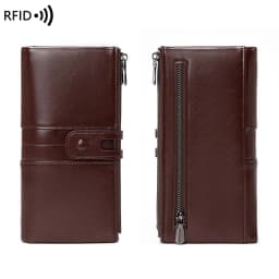 RFID Blocking Large Capacity Women's Purse, Solid Color, Soft Leather, Multi-functional Clutch Bag, Zipper, Men's Long Wallet