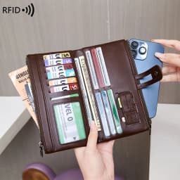 RFID Blocking Large Capacity Women's Purse, Solid Color, Soft Leather, Multi-functional Clutch Bag, Zipper, Men's Long Wallet