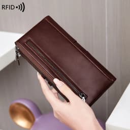 RFID Blocking Large Capacity Women's Purse, Solid Color, Soft Leather, Multi-functional Clutch Bag, Zipper, Men's Long Wallet