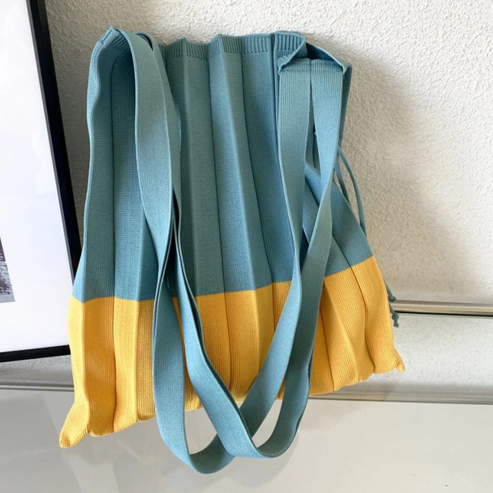 Retro Pleats Crochet Tote Bag Fashion Large Capacity Shoulder Bag Reusable Knitted Handbags Casual Braid Travel Bag for Women