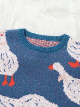 New Popular Autumn Winter Cute Duck Jacquard Pattern Pullover Sweater Casual Round Neck Contrast Color Knitted Men's Pullover