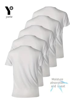 Round Neck T-Shirt 5-Piece White Ultra-Light Men's Quick-Drying Breathable Sweat-Absorbent Shirt Suitable for Fitness Gym and Ru