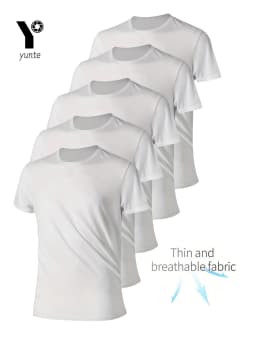 Round Neck T-Shirt 5-Piece White Ultra-Light Men's Quick-Drying Breathable Sweat-Absorbent Shirt Suitable for Fitness Gym and Ru