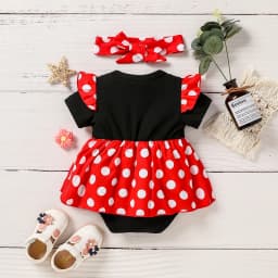 Newborn Baby Girl Polka Dot Dress With Bow Outfit - Soft Summer Wear for Infants - Cute Clothing + Headband