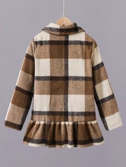 Autumn and Winter Children's Girls Fashion Lapel Plaid Button Long Sleeve Patchwork Small Skirt and Cashmere Warm Woolen Coat