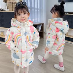 Winter Long Style Boys Girls Down Jackets Keep Warm Cotton Coat Autumn Hooded Windbreaker Outerwear for 2-7 Years Kids Clothes