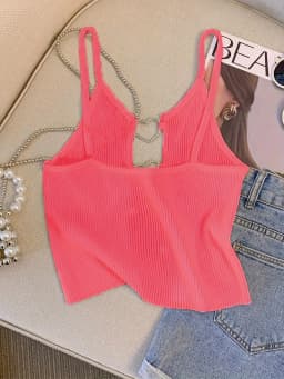 2026 New Sexy Solid Ribbed Crop Sleeveless Top - Back Heart Decor Cami Top for Women Perfect for Spring & Summer