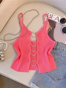 2026 New Sexy Solid Ribbed Crop Sleeveless Top - Back Heart Decor Cami Top for Women Perfect for Spring & Summer