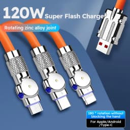 3 in 1 USB Cable 6A 120W USB Cable Fast Charging Data Cord For Iphone Samsung Huawei Xiaomi Multi Port Multiple Charging Wire