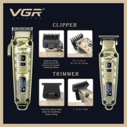 VGR V-643 High-End Men's Hair Clipper with Retro Metal Body, Professional Hair Trimmer with LCD Digital Display and Push Shear
