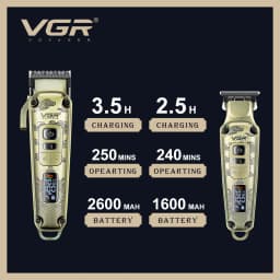 VGR V-643 High-End Men's Hair Clipper with Retro Metal Body, Professional Hair Trimmer with LCD Digital Display and Push Shear