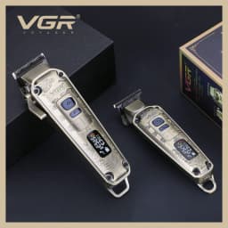 VGR V-643 High-End Men's Hair Clipper with Retro Metal Body, Professional Hair Trimmer with LCD Digital Display and Push Shear
