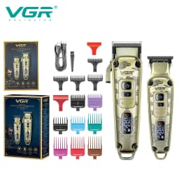 VGR V-643 High-End Men's Hair Clipper with Retro Metal Body, Professional Hair Trimmer with LCD Digital Display and Push Shear