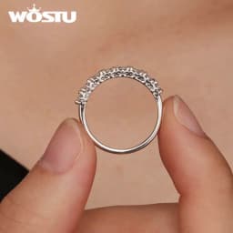 WOSTU 0.8 ct D VVS1 Moissanite Classical Round Wedding Rings For Women 925 Sterling Silver 18K White Gold Ring Anniversary gift