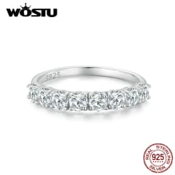 WOSTU 0.8 ct D VVS1 Moissanite Classical Round Wedding Rings For Women 925 Sterling Silver 18K White Gold Ring Anniversary gift