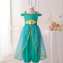 Elegnat Jasmine Princess Girls Dress Cosplay Green Exotic Birthday Dresses for Girl Fashion Holiday Children Costume Kid Clothes