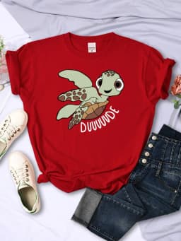 Simple Women T-Shirts Cute Cartoon Turtle Letter Prints Tops O-Neck Comfortable Soft Tee Shirts Summer Casual Female Clothes