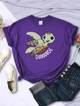 Simple Women T-Shirts Cute Cartoon Turtle Letter Prints Tops O-Neck Comfortable Soft Tee Shirts Summer Casual Female Clothes