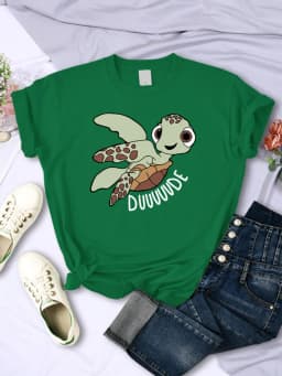 Simple Women T-Shirts Cute Cartoon Turtle Letter Prints Tops O-Neck Comfortable Soft Tee Shirts Summer Casual Female Clothes