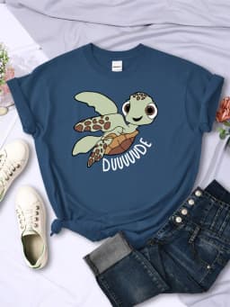 Simple Women T-Shirts Cute Cartoon Turtle Letter Prints Tops O-Neck Comfortable Soft Tee Shirts Summer Casual Female Clothes