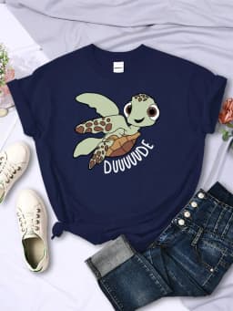 Simple Women T-Shirts Cute Cartoon Turtle Letter Prints Tops O-Neck Comfortable Soft Tee Shirts Summer Casual Female Clothes