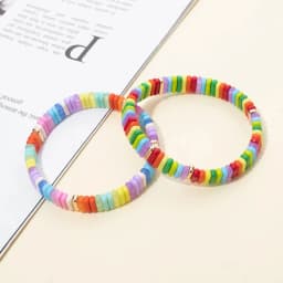 New Trendy 2x8mm Acrylic Bangle For Women Colorful Boho Elastic Rope Bracelets Hand Accessory