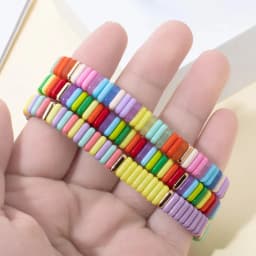 New Trendy 2x8mm Acrylic Bangle For Women Colorful Boho Elastic Rope Bracelets Hand Accessory