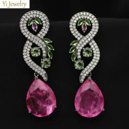 Womens Dangle Earrings Big Water Drop Long Shiny Zircon Dark Red Pink Luxury Jewelry Wedding Evening Party Female Gift