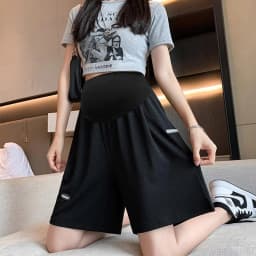 Summer Casual Maternity Short Pants Wide Leg Loose Straight Elastic Waist Belly Short Pants for Pregnant Women Pregnancy