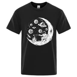 Men's T-shirt High Quality Cotton Blend Funny Astronaut Moon Barbecue Print Casual Loose Cool Men O-neck T-shirt Tee Tops