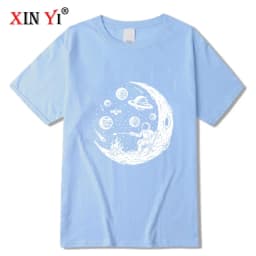 Men's T-shirt High Quality Cotton Blend Funny Astronaut Moon Barbecue Print Casual Loose Cool Men O-neck T-shirt Tee Tops