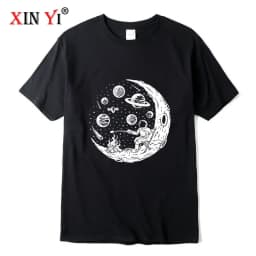 Men's T-shirt High Quality Cotton Blend Funny Astronaut Moon Barbecue Print Casual Loose Cool Men O-neck T-shirt Tee Tops