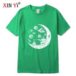 Men's T-shirt High Quality Cotton Blend Funny Astronaut Moon Barbecue Print Casual Loose Cool Men O-neck T-shirt Tee Tops
