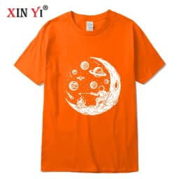 Men's T-shirt High Quality Cotton Blend Funny Astronaut Moon Barbecue Print Casual Loose Cool Men O-neck T-shirt Tee Tops