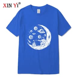 Men's T-shirt High Quality Cotton Blend Funny Astronaut Moon Barbecue Print Casual Loose Cool Men O-neck T-shirt Tee Tops