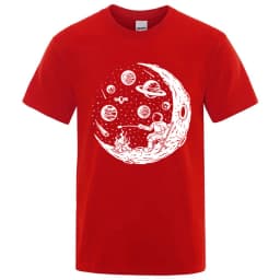 Men's T-shirt High Quality Cotton Blend Funny Astronaut Moon Barbecue Print Casual Loose Cool Men O-neck T-shirt Tee Tops