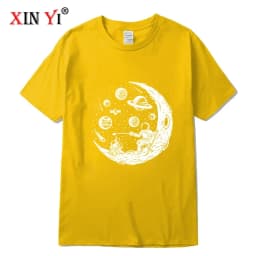Men's T-shirt High Quality Cotton Blend Funny Astronaut Moon Barbecue Print Casual Loose Cool Men O-neck T-shirt Tee Tops