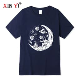 Men's T-shirt High Quality Cotton Blend Funny Astronaut Moon Barbecue Print Casual Loose Cool Men O-neck T-shirt Tee Tops