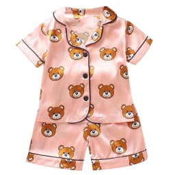 New Children's pajamas 0-5-year-old baby cartoon short sleeved pajama set with ice silk comfortable solid color home clothing