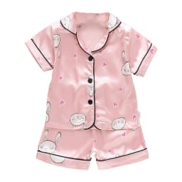 New Children's pajamas 0-5-year-old baby cartoon short sleeved pajama set with ice silk comfortable solid color home clothing