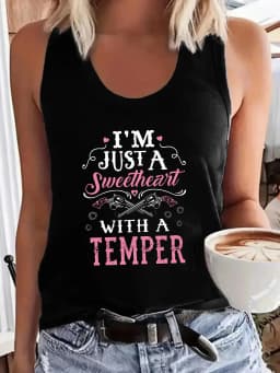 I'M JUST A Sweetheart Wiht A Temper Letter Print Women Tank Top Sleeveless Casual Summer New Crew Neck Tops for Women Clothes