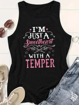 I'M JUST A Sweetheart Wiht A Temper Letter Print Women Tank Top Sleeveless Casual Summer New Crew Neck Tops for Women Clothes