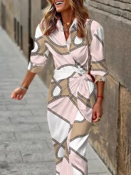 New Women's Spring Summer Printed Long Sleeve Lapel Casual Shirt Dress Ladies Single-breasted Cardigan Irregular Dress