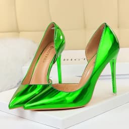 Plus Size Women Patent Leather 10.5cm High Heels Club Pumps Lady Luxury Shiny Stripper Stiletto Blue Green Wedding Dress Shoes