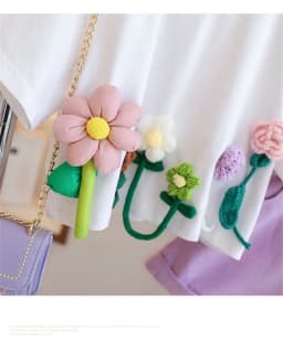 Children's T-Shirts Three-dimensional Flower Decoration Short Sleeve Kids Clothes for 3 To 13 Years Girls Tshirts